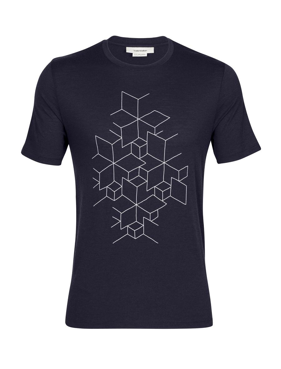 Midnight Navy Men's Icebreaker Merino Tech Lite II Short Sleeve Snowflake T Shirts | USA 1203OKIR